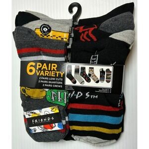 New Unisex FRIENDS 6-Pack Variety Socks Size 6-12 Chandler Joey Ross Rachel